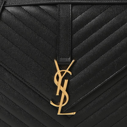 Saint Laurent Grain De Poudre Matelasse Chevron Large Monogram Satchel Black 8 of 10