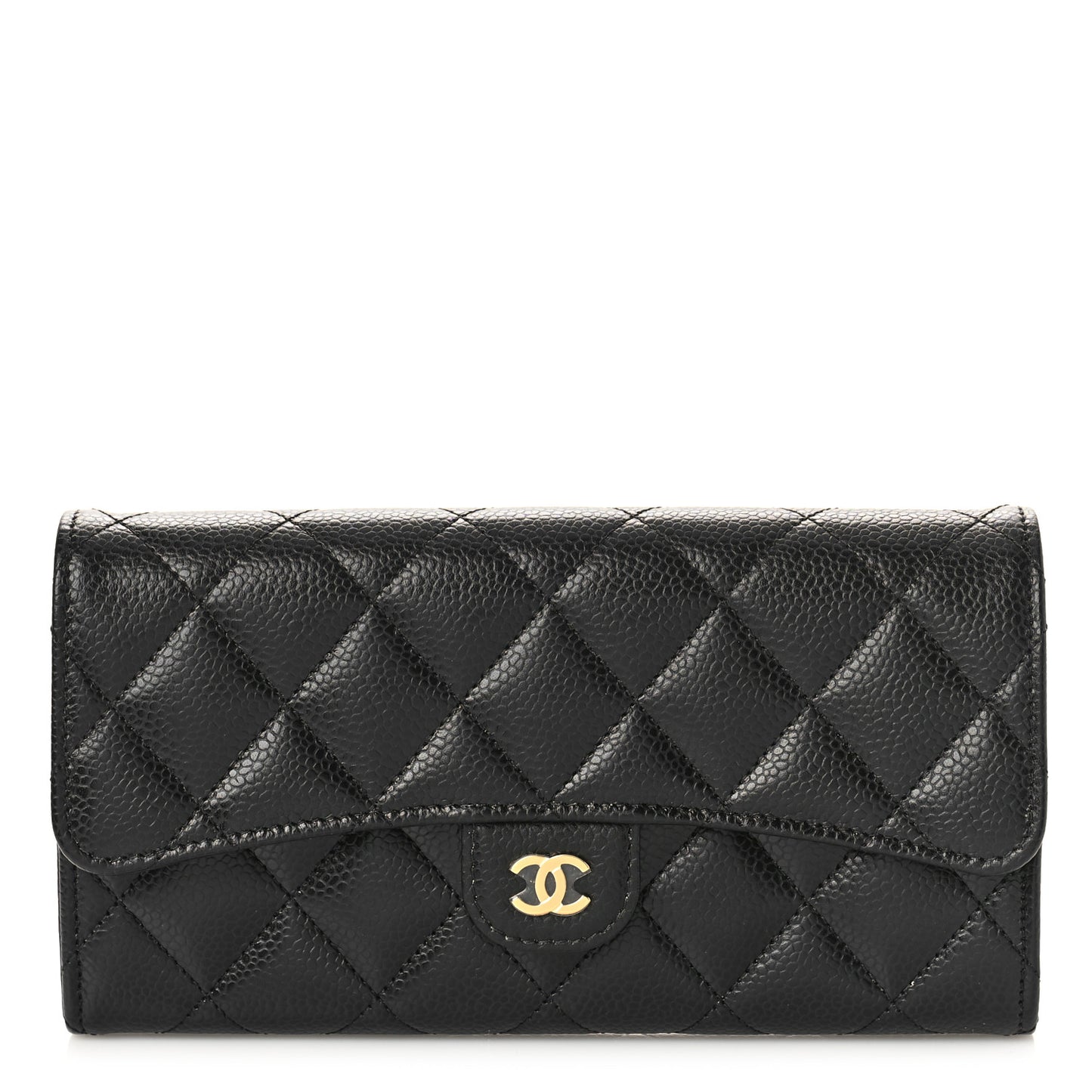 Caviar Quilted Large Gusset Flap Wallet Black