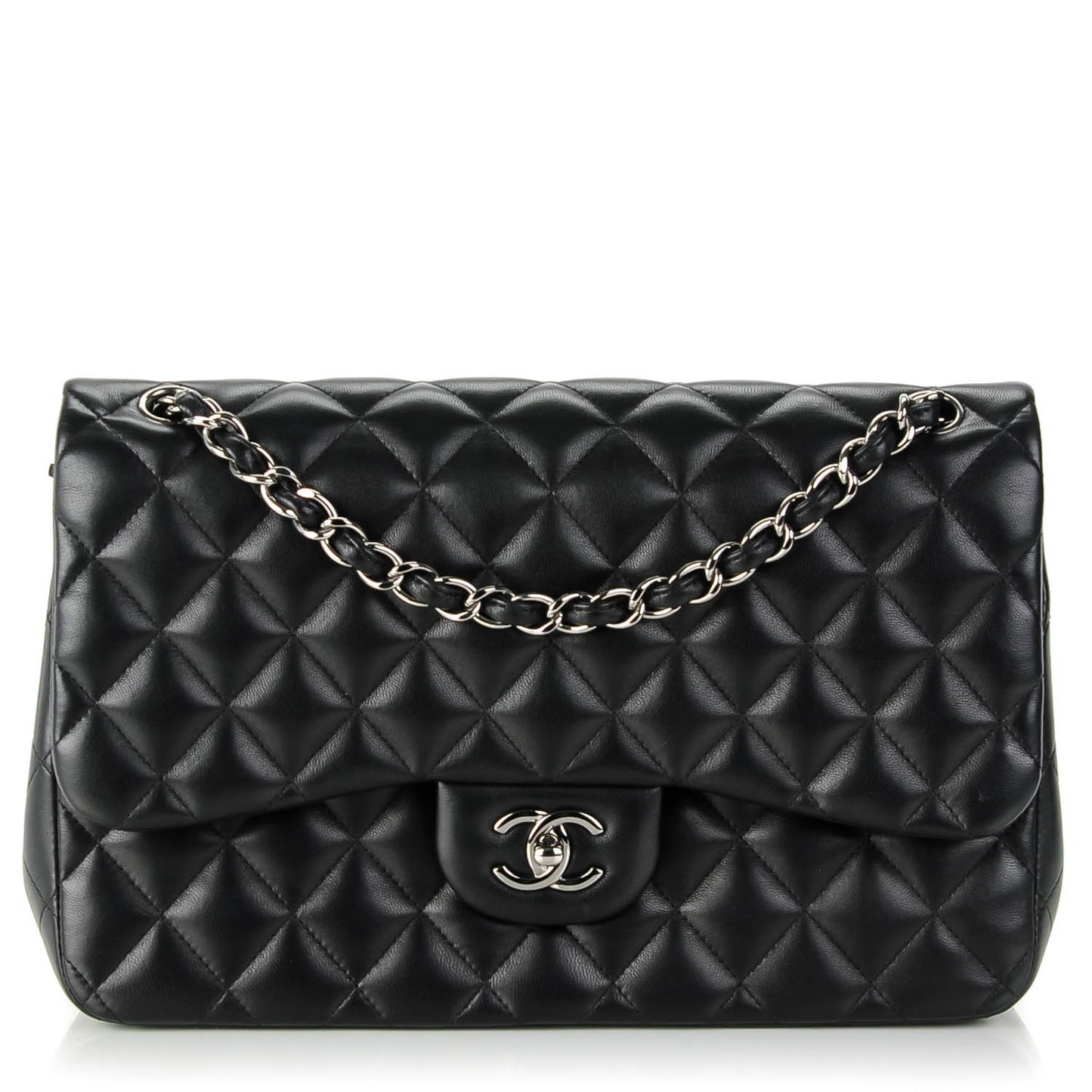 Lambskin Quilted Jumbo Double Flap Black
