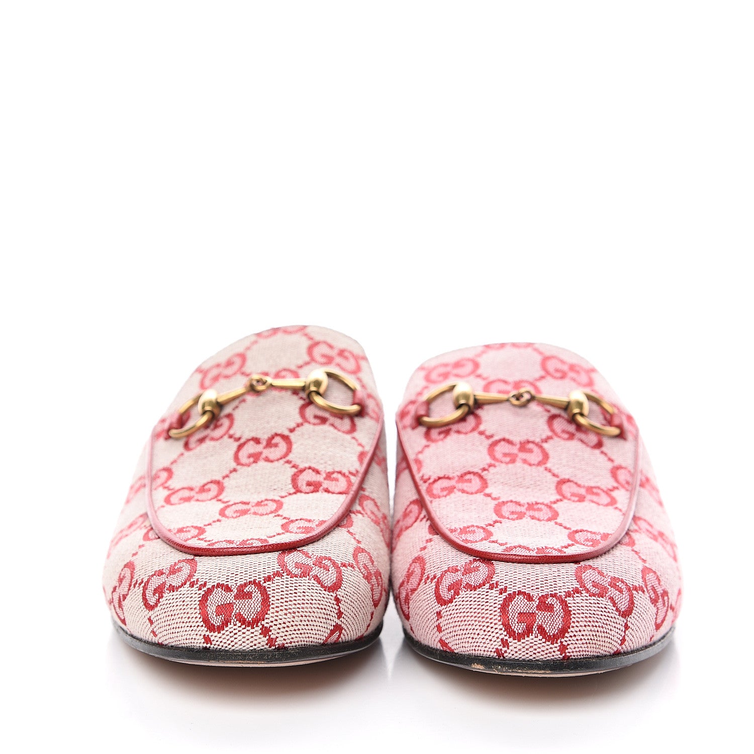 Gucci Canvas GG Monogram Horsebit Womens Princetown Slippers 36 Gardenia Hibiscus Red 2 of 11