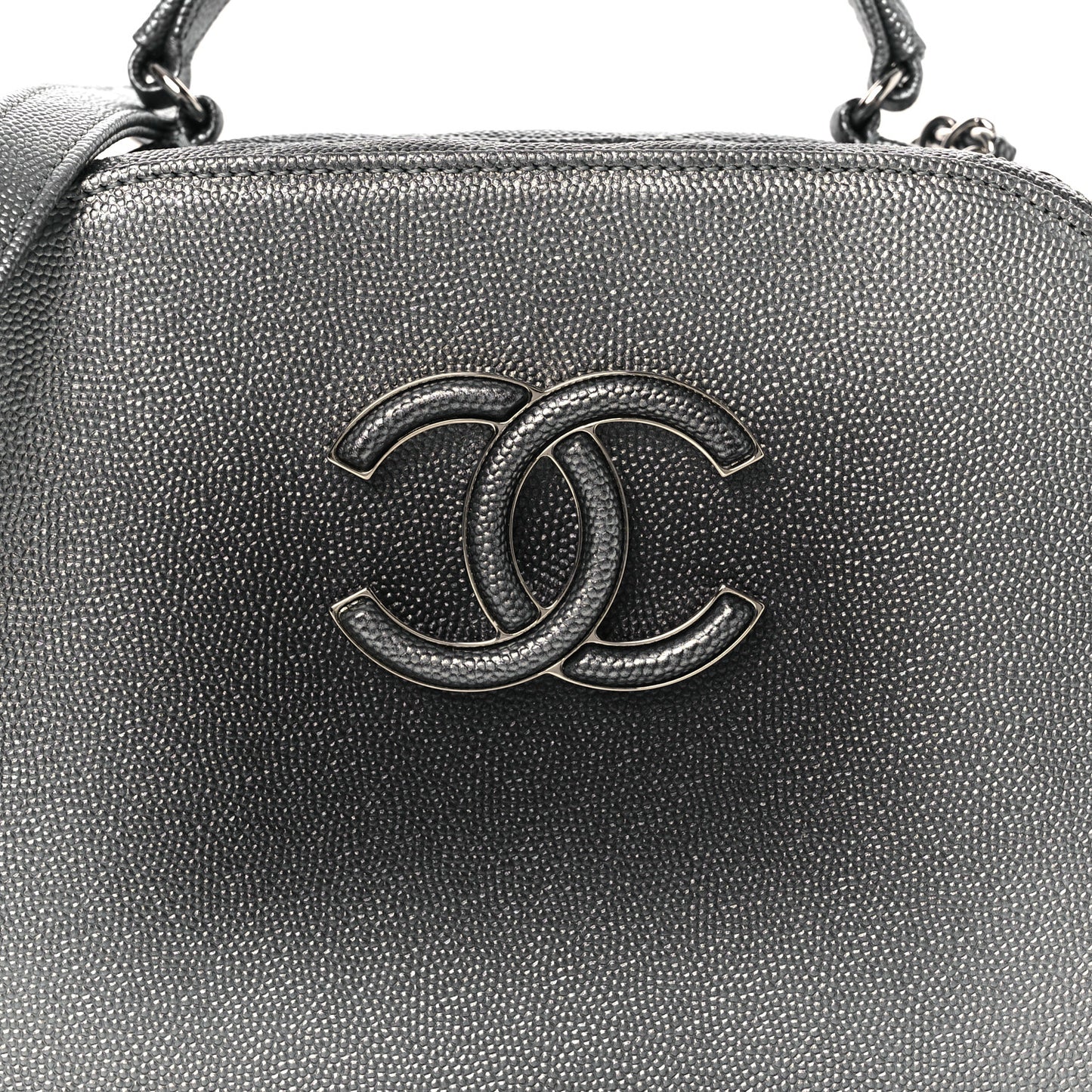 Metallic Caviar Small Coco Curve Vanity Bag Navy Blue Silver