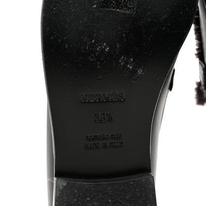 Hermes Toile Calfskin Fray Womens Destin Loafer 36.5 Black Prunoir 6 of 8