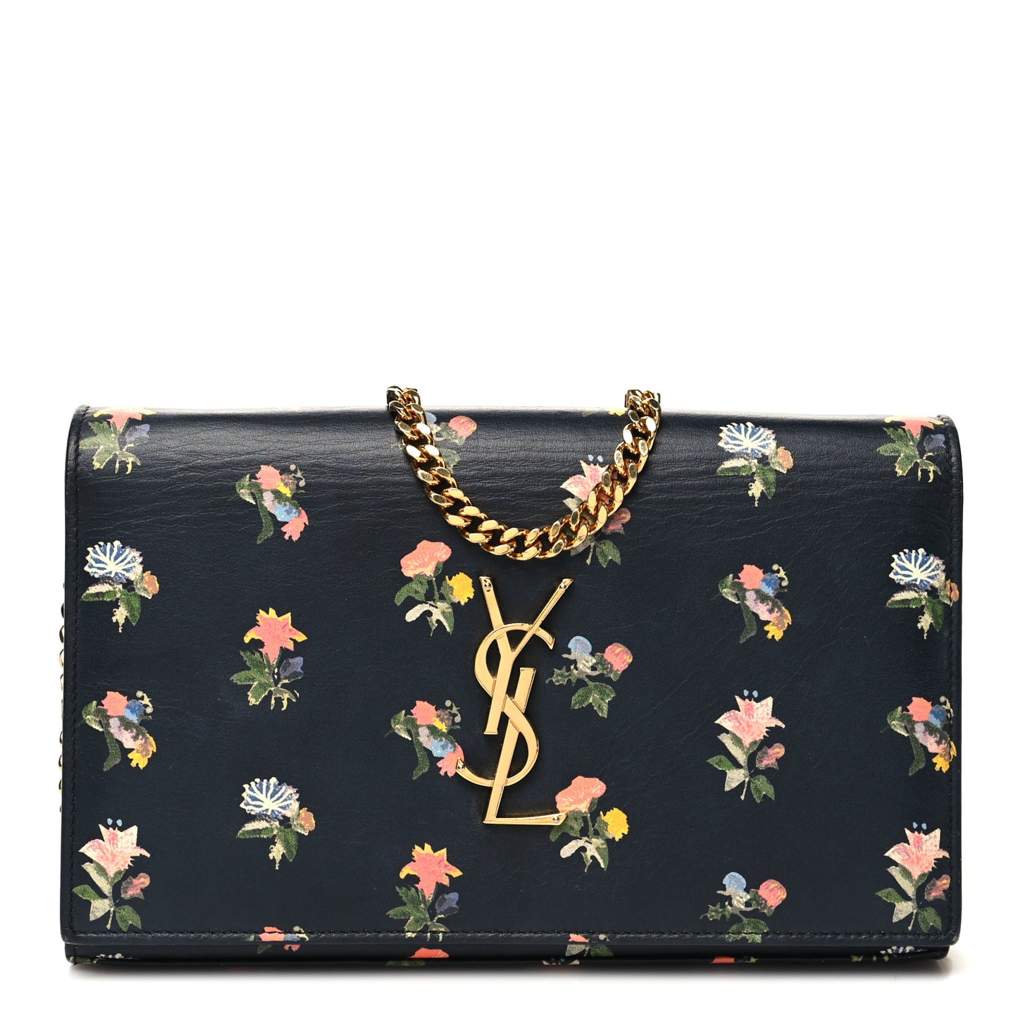 Calfskin Prairie Flower Printed Small Monogram Clutch Black Multicolor