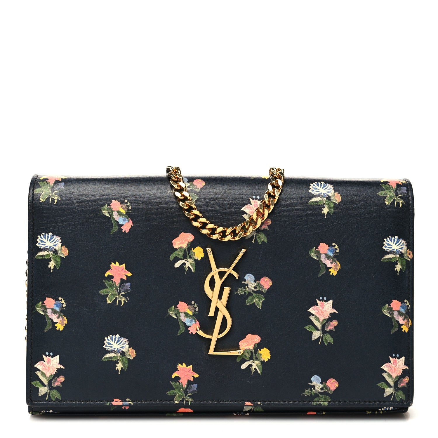 Saint Laurent Calfskin Prairie Flower Printed Small Monogram Clutch Black Multicolor 1 of 12
