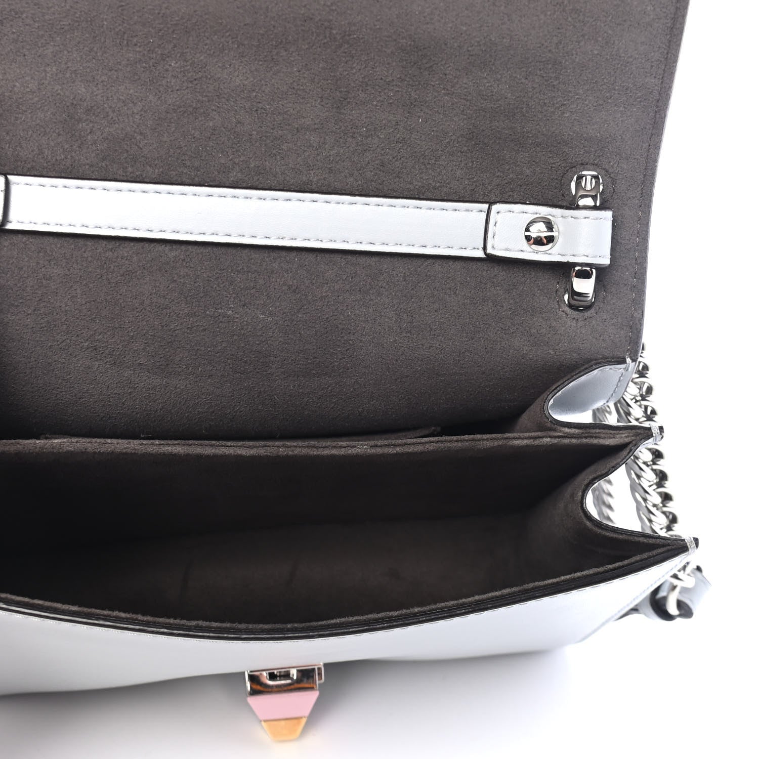 Fendi Vitello Liberty Fun Fair Metal Studded Small Kan I Shoulder Bag Grigio Perla Multicolor 4 of 4