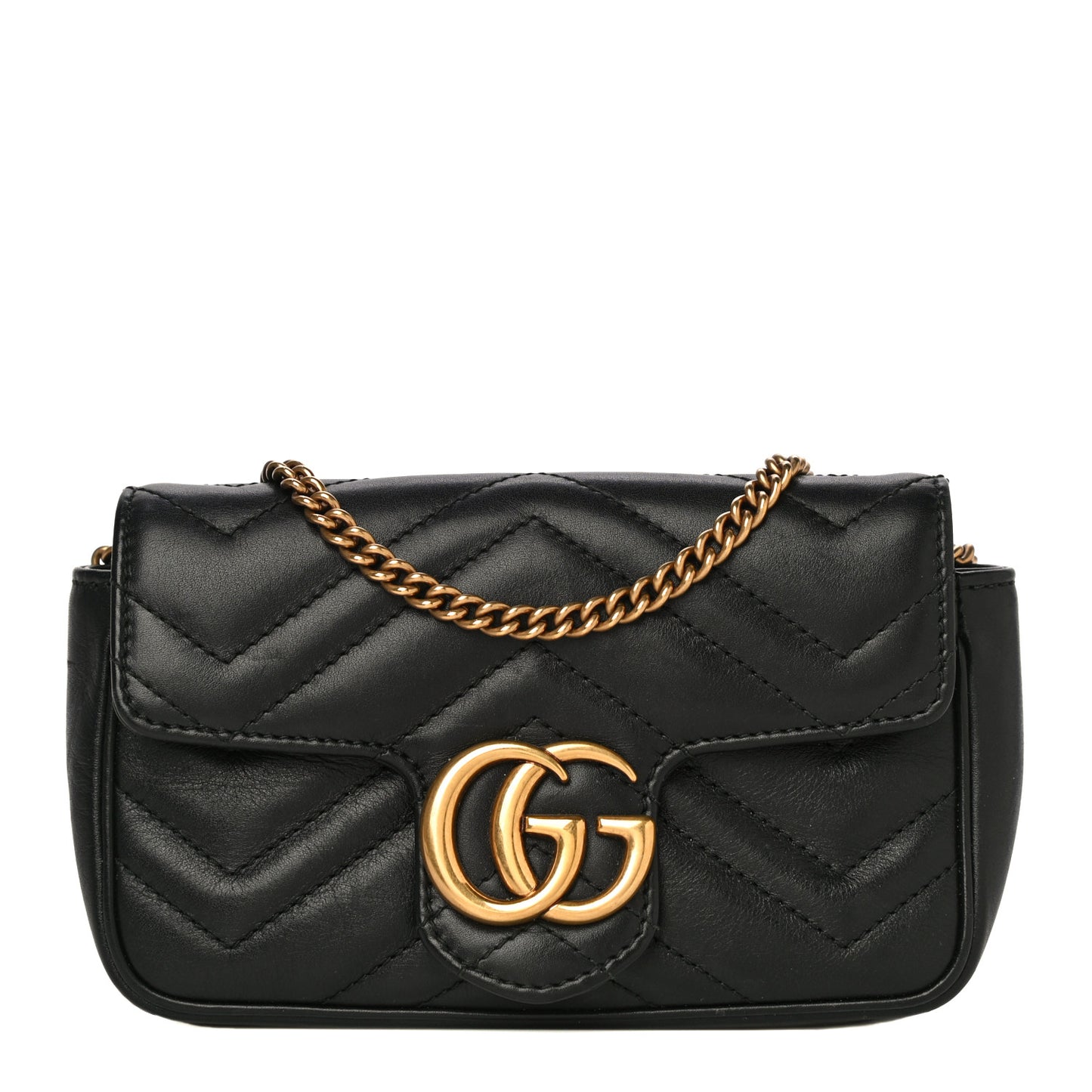 Calfskin Matelasse Super Mini GG Marmont Shoulder Bag Black