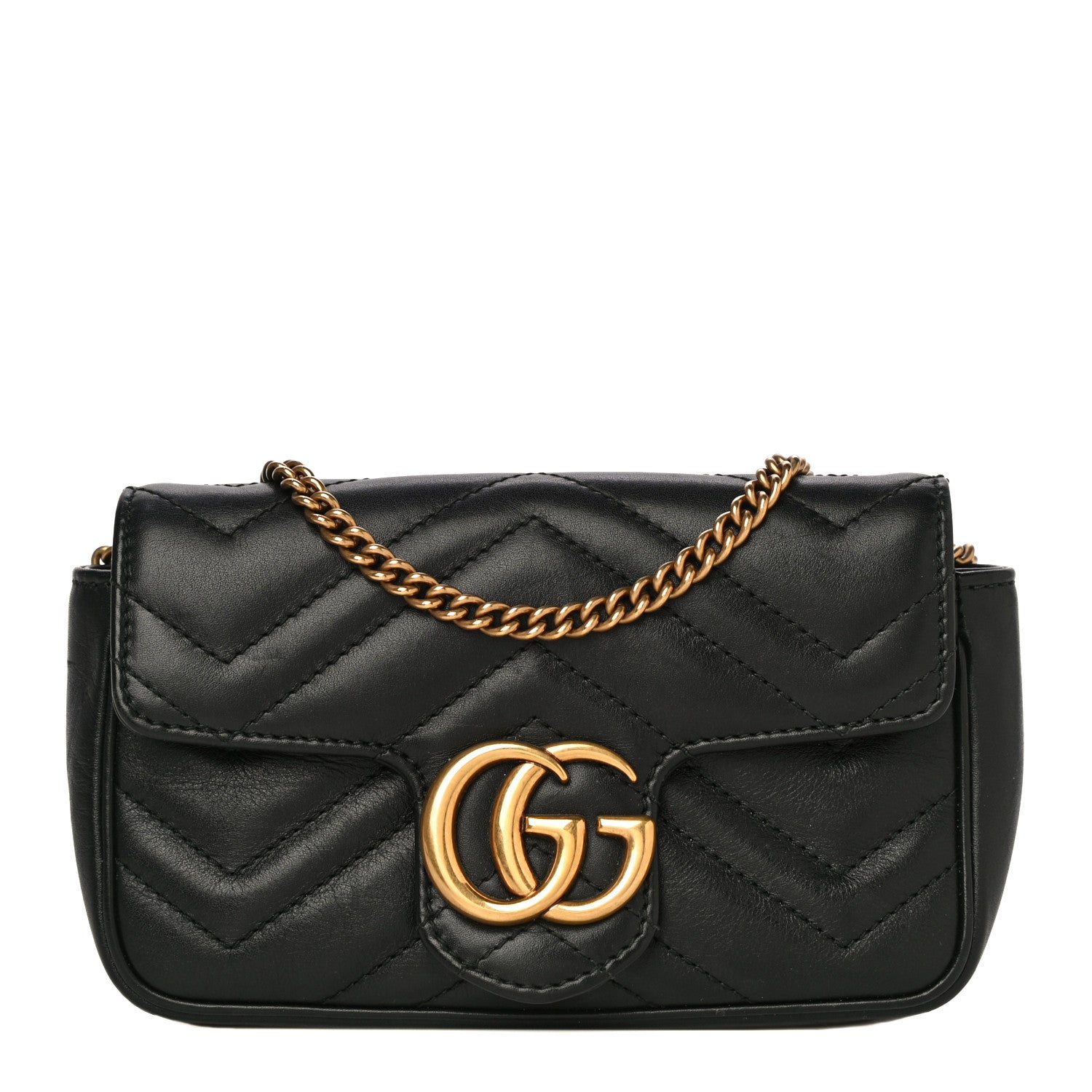 Gucci Calfskin Matelasse Super Mini GG Marmont Shoulder Bag Black 1 of 21