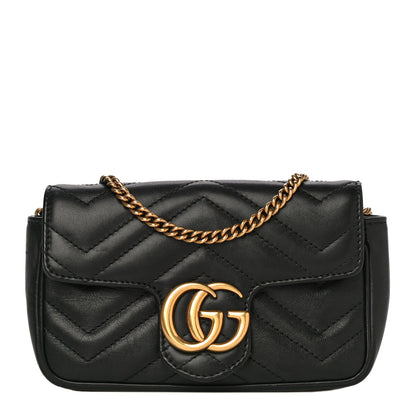 Gucci Calfskin Matelasse Super Mini GG Marmont Shoulder Bag Black 1 of 21