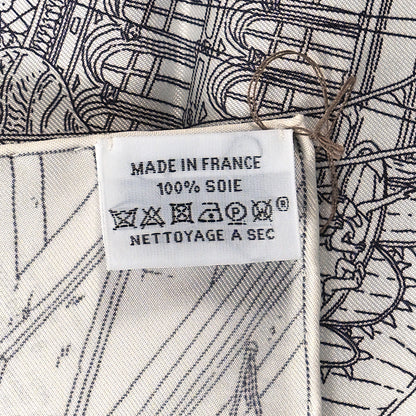 Hermes Silk Le Grand Prix du Faubourg Scarf 90 White Black Gris 3 of 3