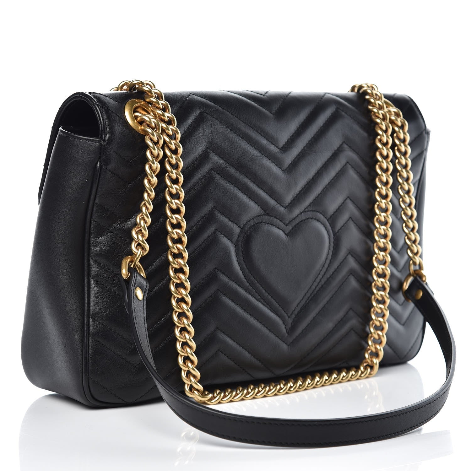 Gucci Calfskin Matelasse Medium GG Marmont Shoulder Bag Black 3 of 11