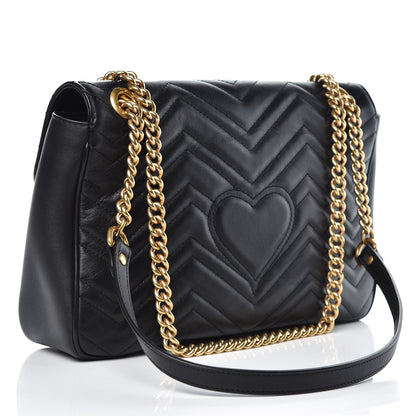 Gucci Calfskin Matelasse Medium GG Marmont Shoulder Bag Black 3 of 11