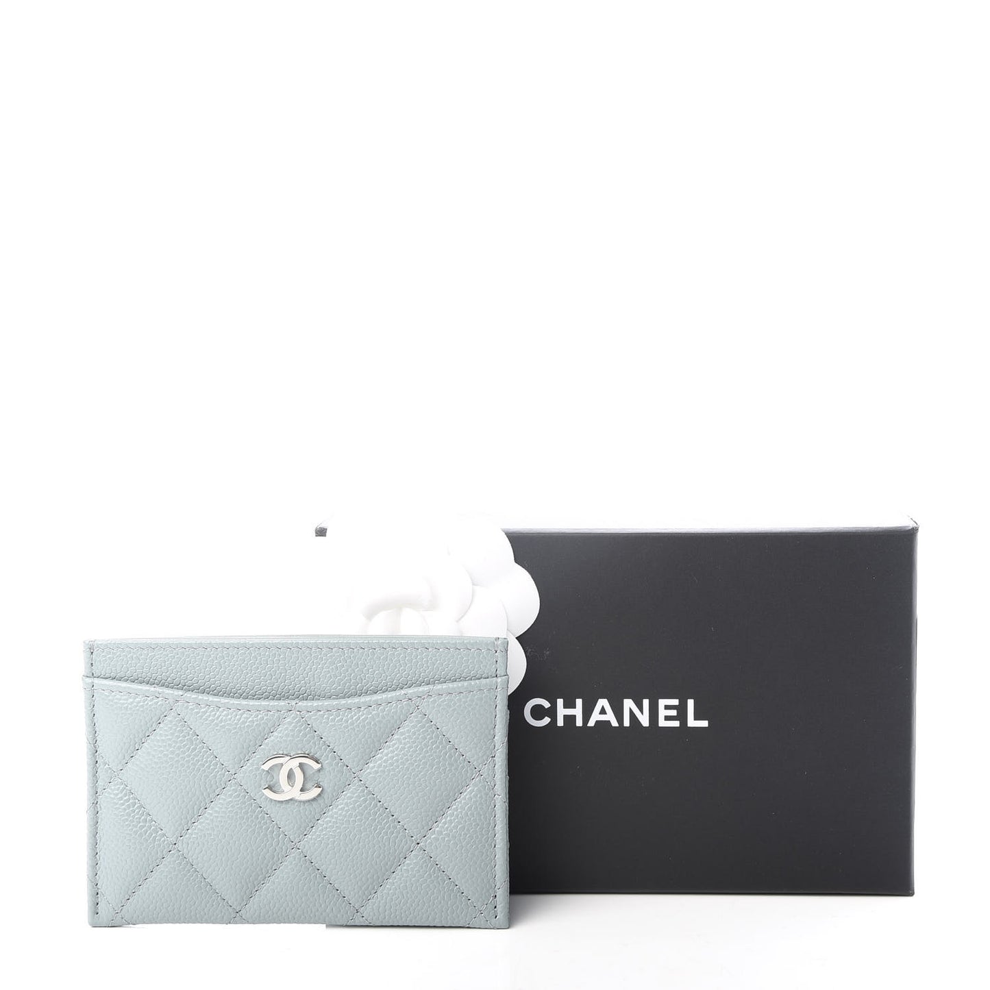 Caviar Quilted Card Holder Light Blue