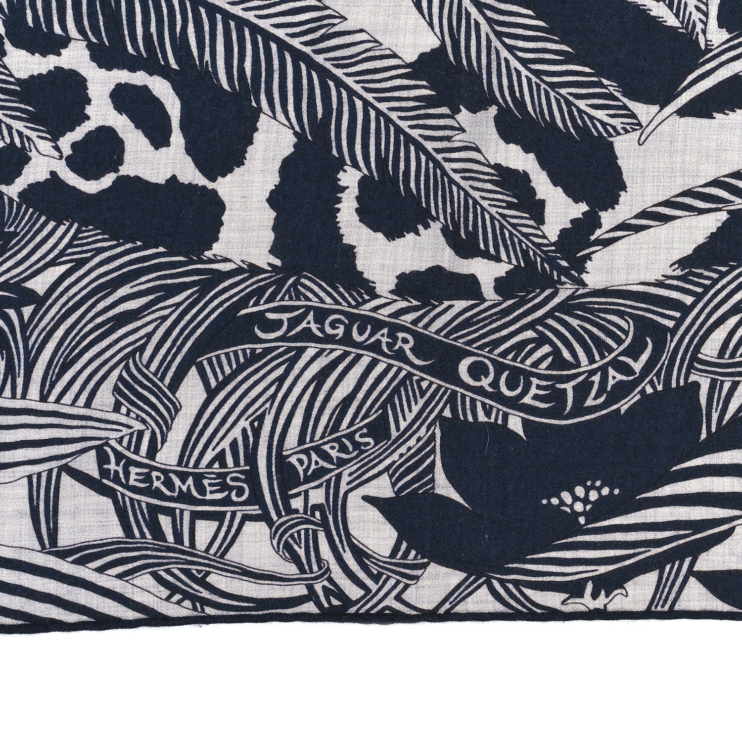Hermes Cashmere Silk Jaguar Quetzal Shawl 140 Gris Chine Bleu Black Gris 2 of 3