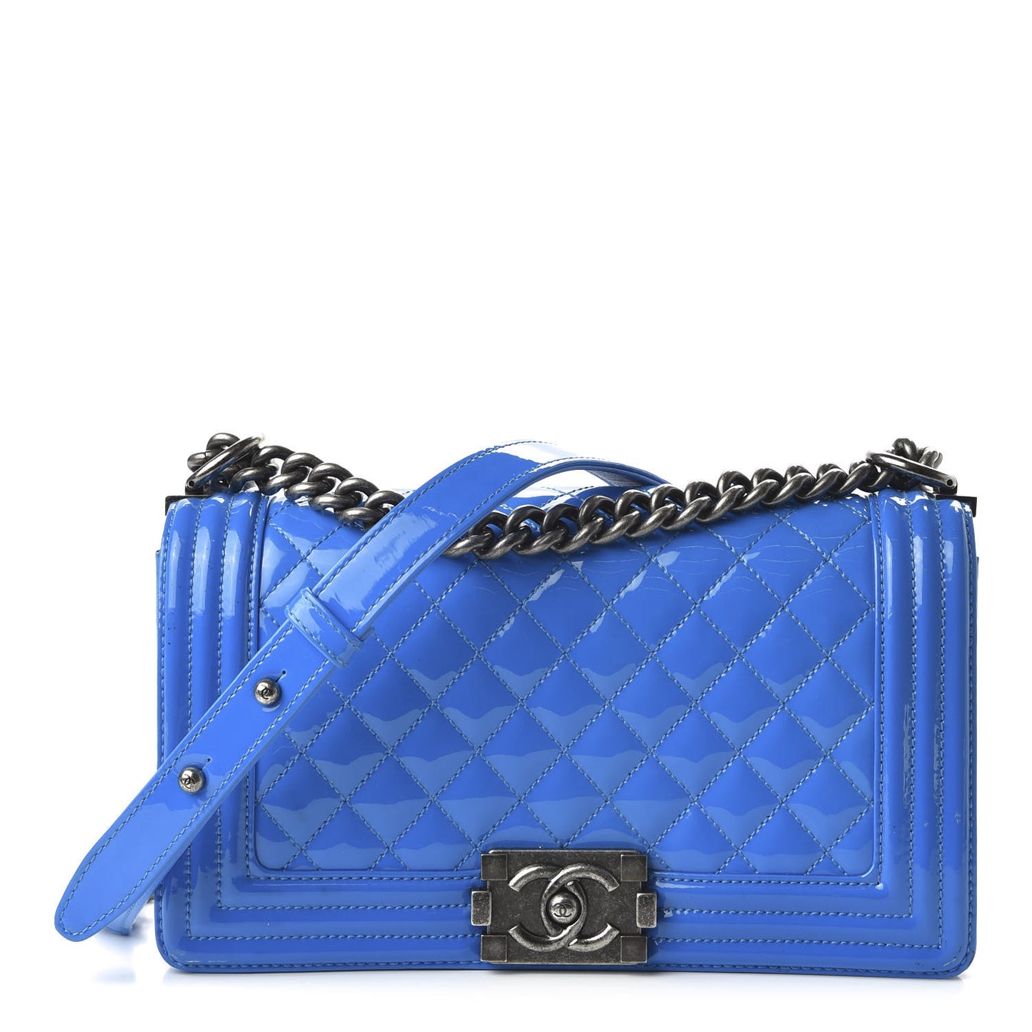 Patent Calfskin Quilted Medium Boy Flap Blue