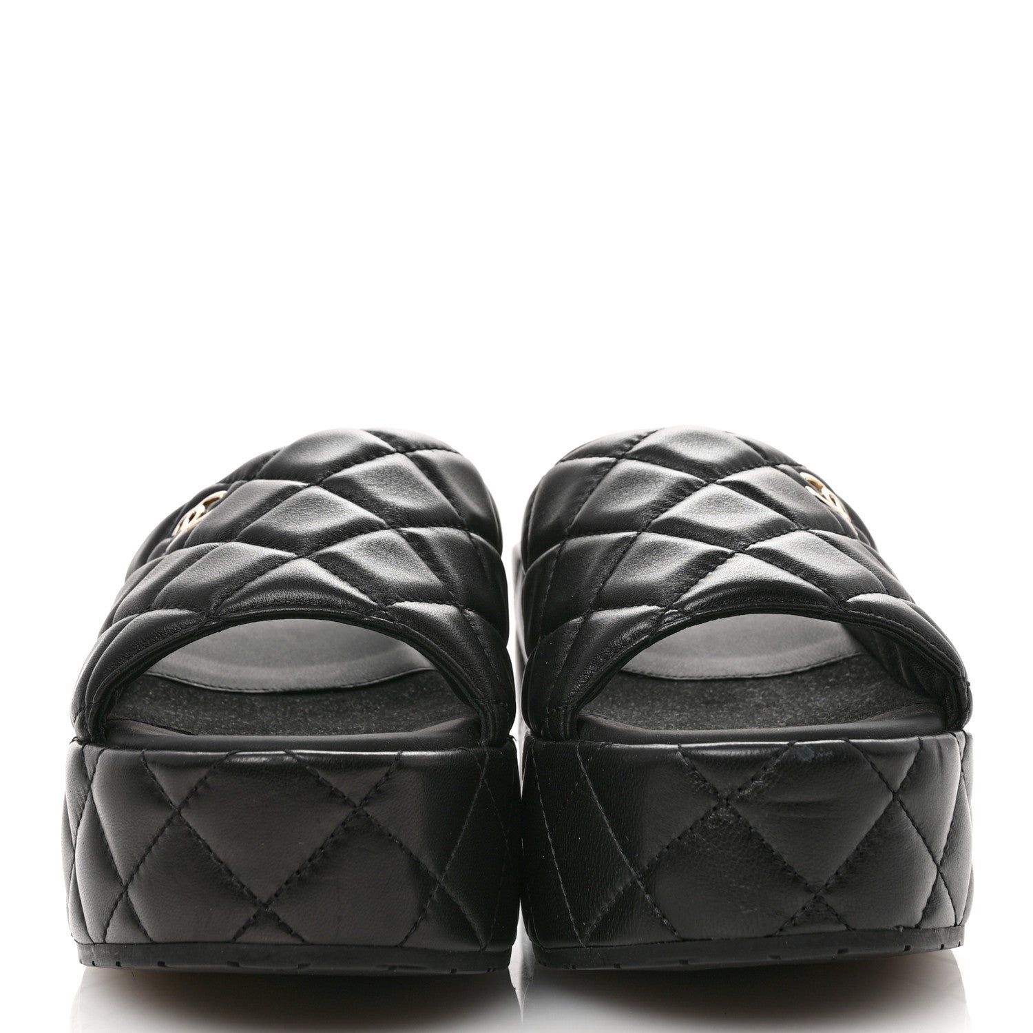 Chanel Lambskin Quilted CC Mules Wedge Sandals 39 Black 3 of 9