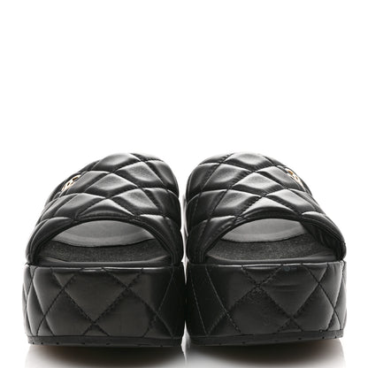 Chanel Lambskin Quilted CC Mules Wedge Sandals 39 Black 3 of 9