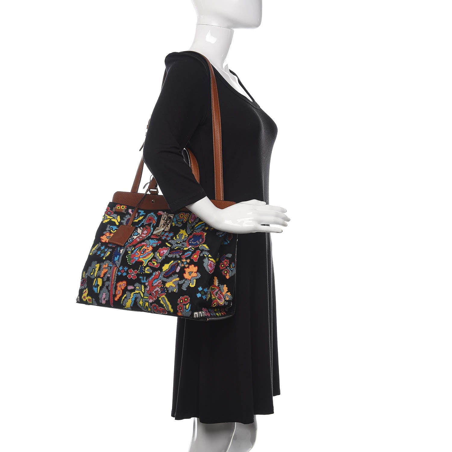 Valentino Garavani Calfskin Suede Embroidered Large Joylock Satchel Tan 2 of 12
