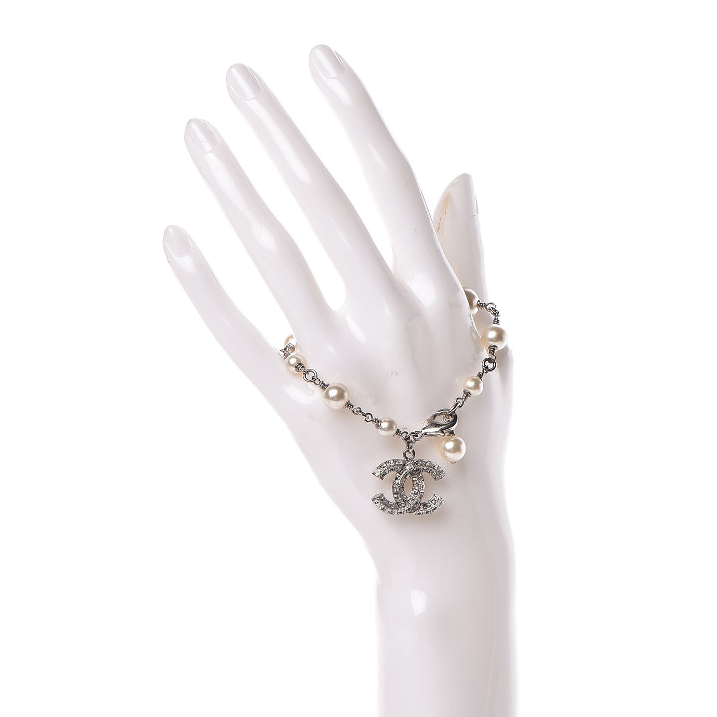 Baguette Crystal Pearl CC Bracelet Silver