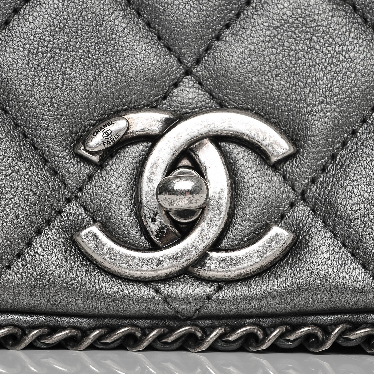 Chanel Metallic Calfskin Quilted Large CC Enchained Accordion Flap Grey 6 of 16