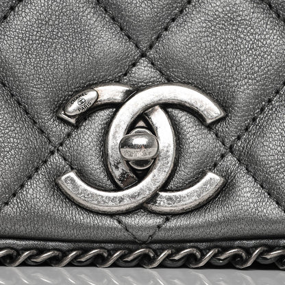 Chanel Metallic Calfskin Quilted Large CC Enchained Accordion Flap Grey 6 of 16