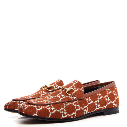 Gucci Canvas Lame GG Monogram Horsebit Womens Jordaan Loafers 36 Burnt Orange Silver 3 of 12