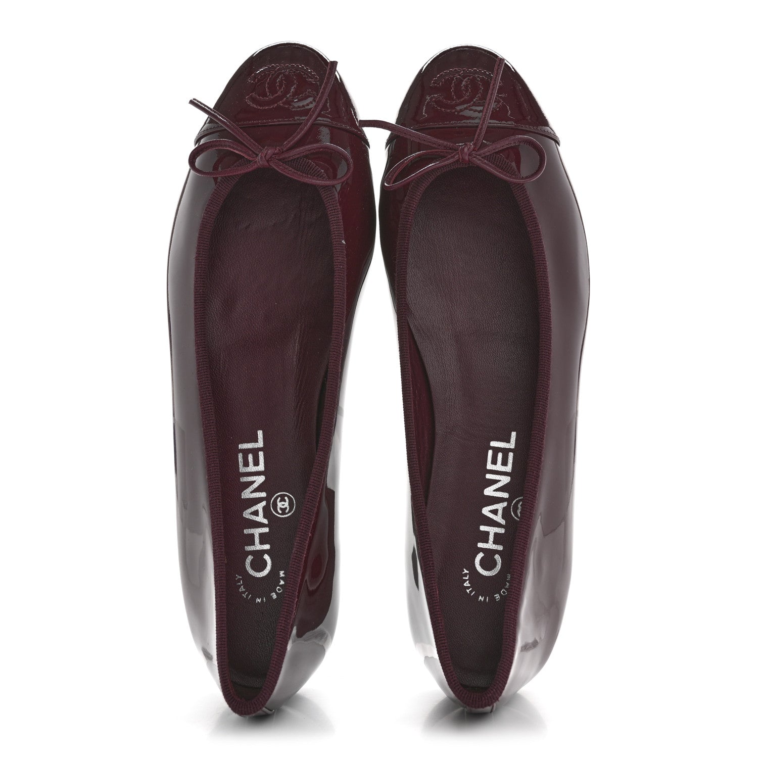Chanel Patent Cap Toe Ballerina Flats 38 Prune 5 of 10