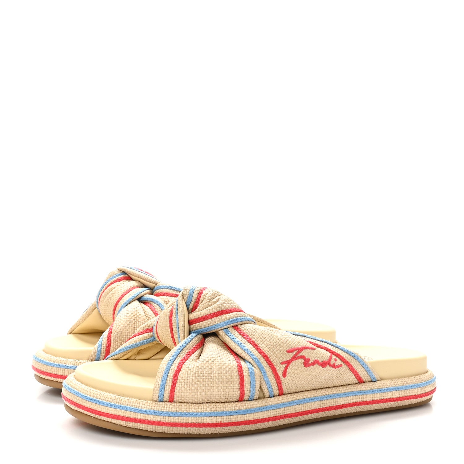 Fendi Raffia Embroidered Knot Sandals 39 Multicolor 4 of 8