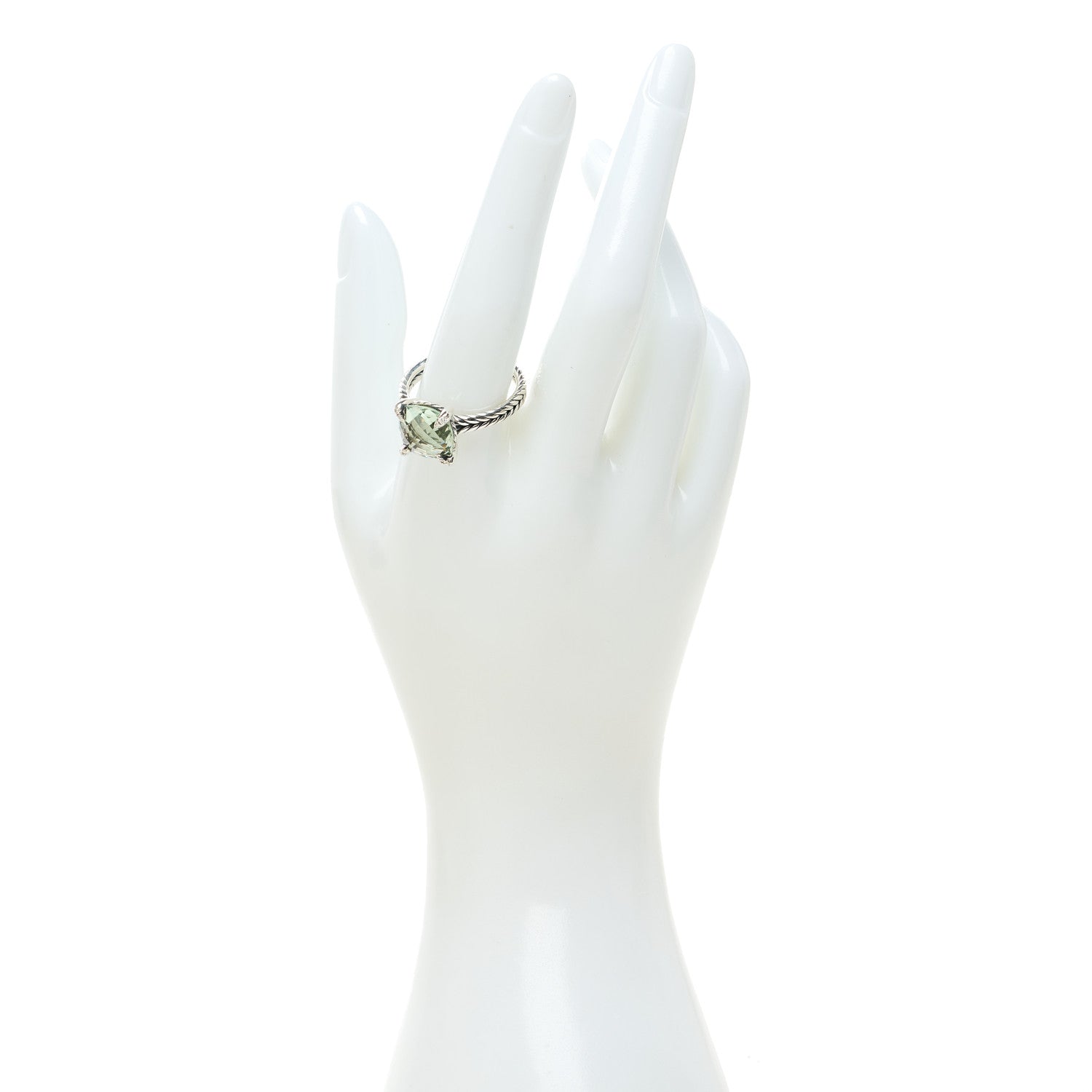 David Yurman Sterling Silver Diamond Prasiolite 11mm Chatelaine Ring 62 10 2 of 4