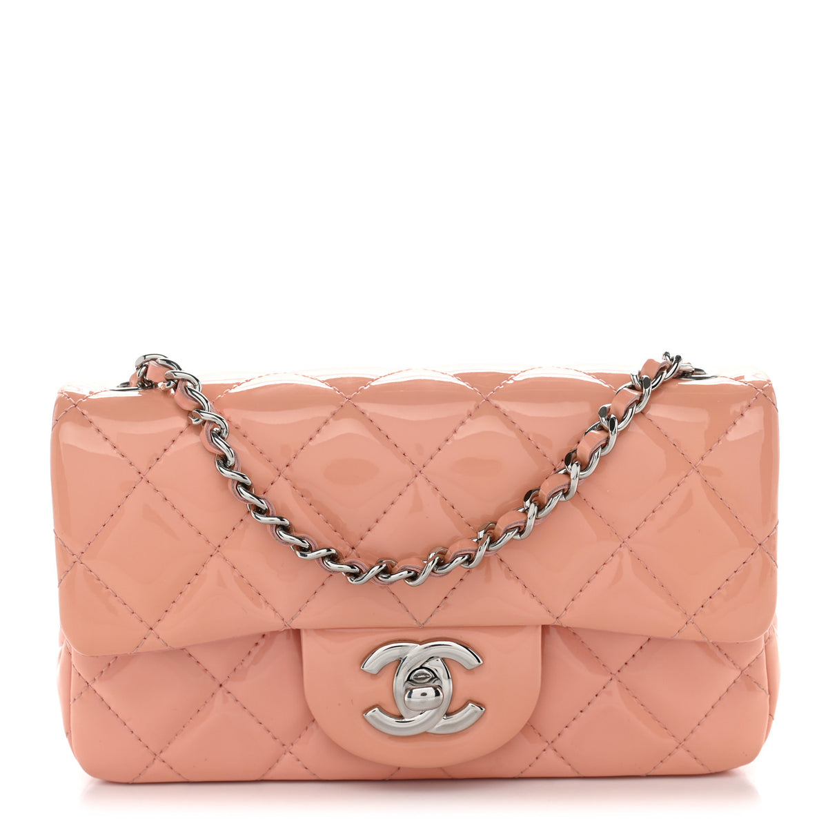 Patent Calfskin Quilted Extra Mini Rectangular Flap Pink