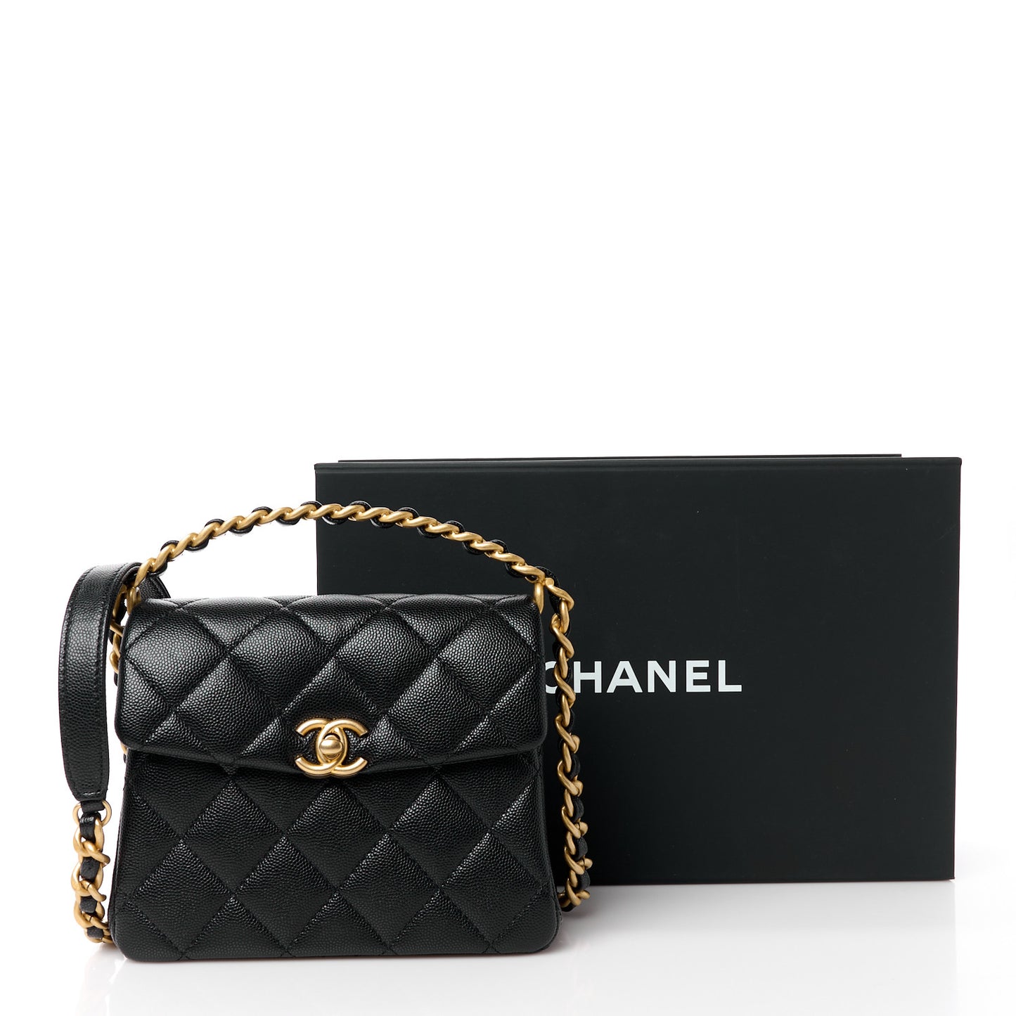 Caviar Quilted 31 Rue Cambon Mini Top Handle Flap Black