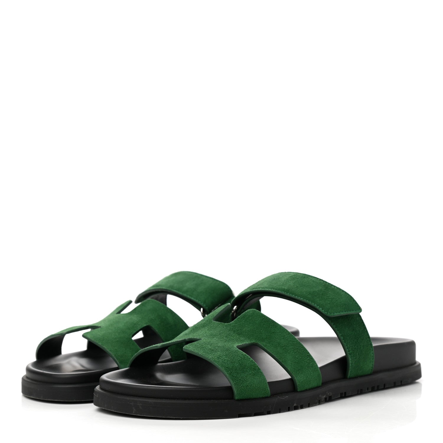 Hermes Suede Goatskin Womens Chypre Sandals 41 Vert Electrique 3 of 9