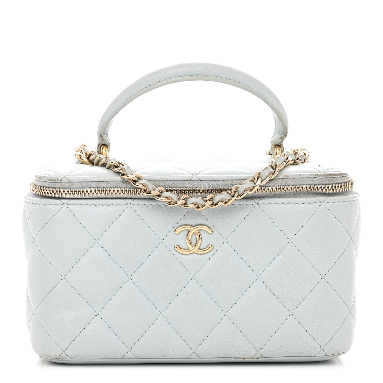 Chanel Lambskin Quilted Small Top Handle Vanity Case With Chain Light Blue 1 of 12