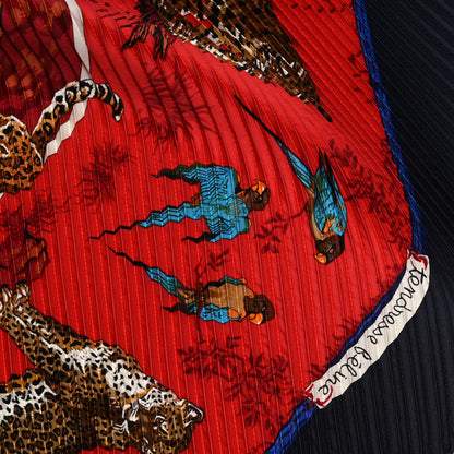 Hermes Silk Plisse Tendresse Feline Scarf 90 Red Blue Multicolor 5 of 5