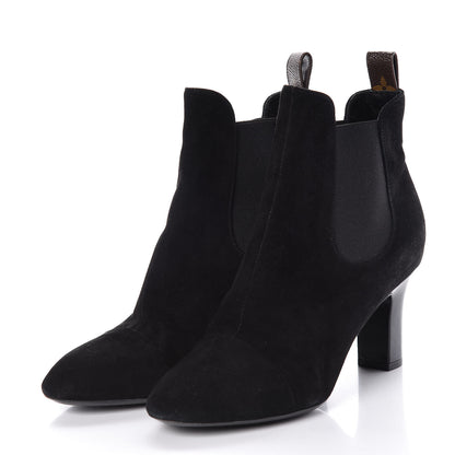Louis Vuitton Suede Monogram Uniformes Cap Toe Chelsea 75mm Ankle Boots 39 Black 3 of 7