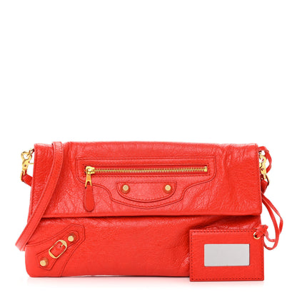 Balenciaga Agneau Giant 12 Gold Hardware Envelope Strap Clutch Rouge Coquelicot 1 of 13