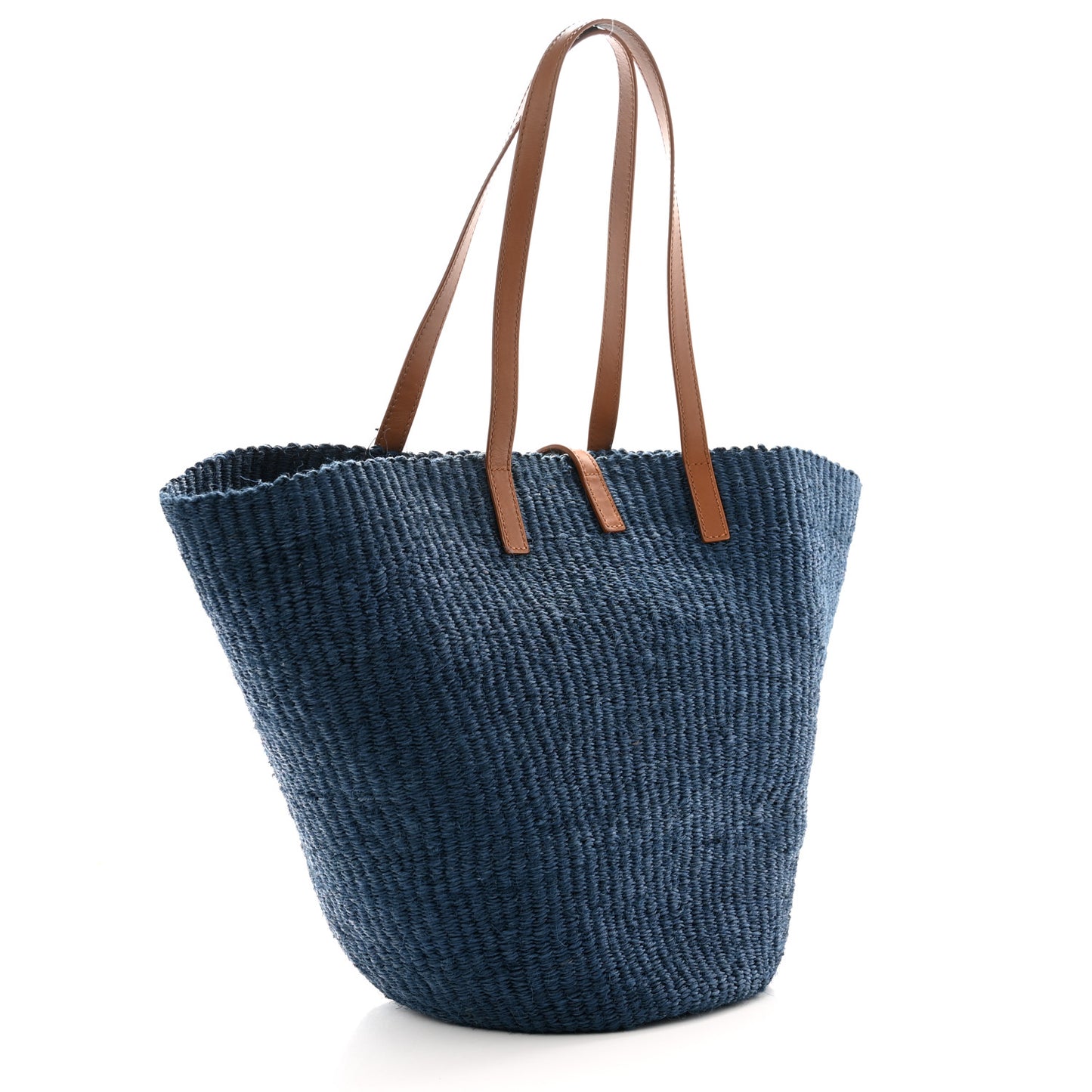 Raffia Calfskin Medium Panier Tote Blue