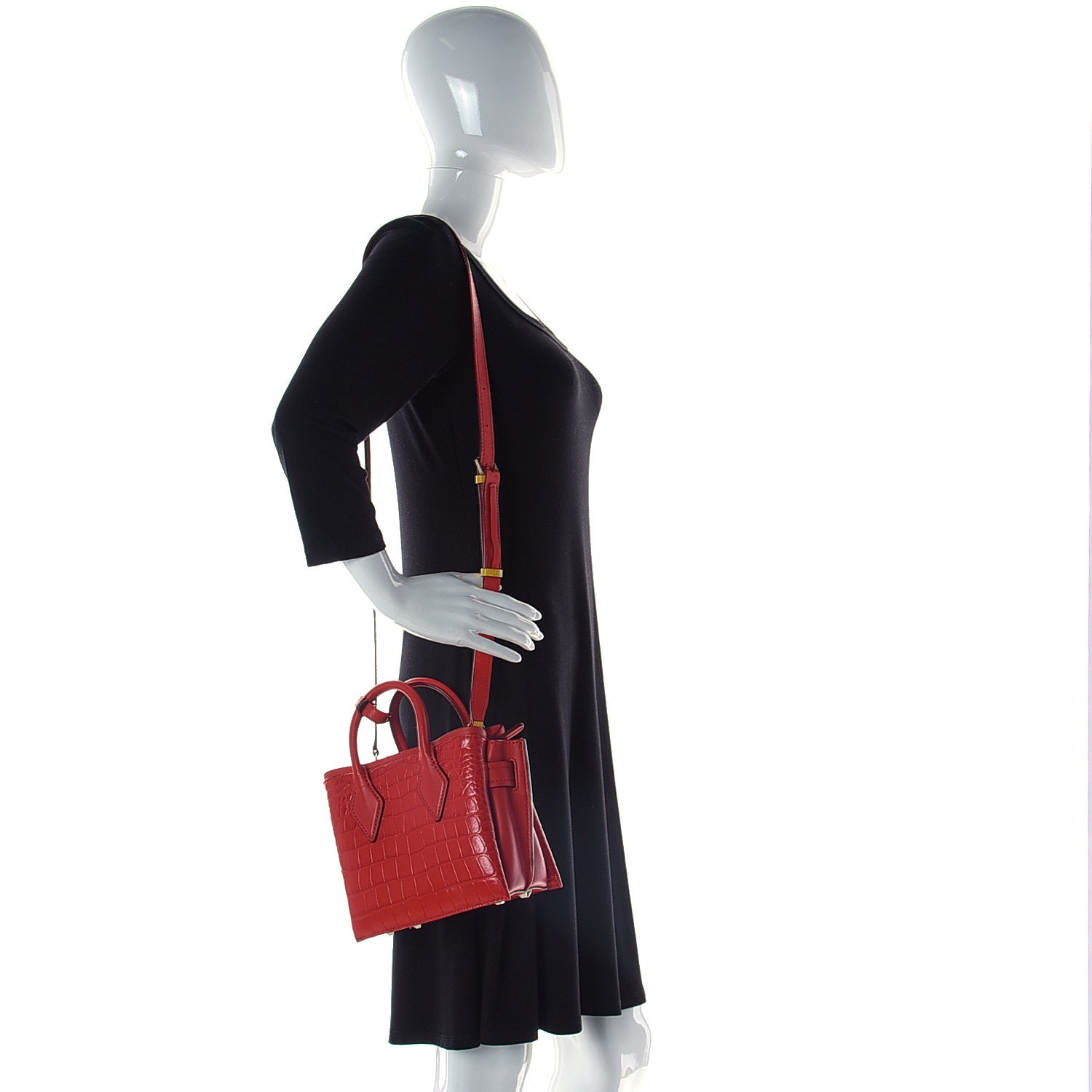 MCM Calfskin Crocodile Embossed Mini Neo Milla Tote Ruby Red 3 of 18