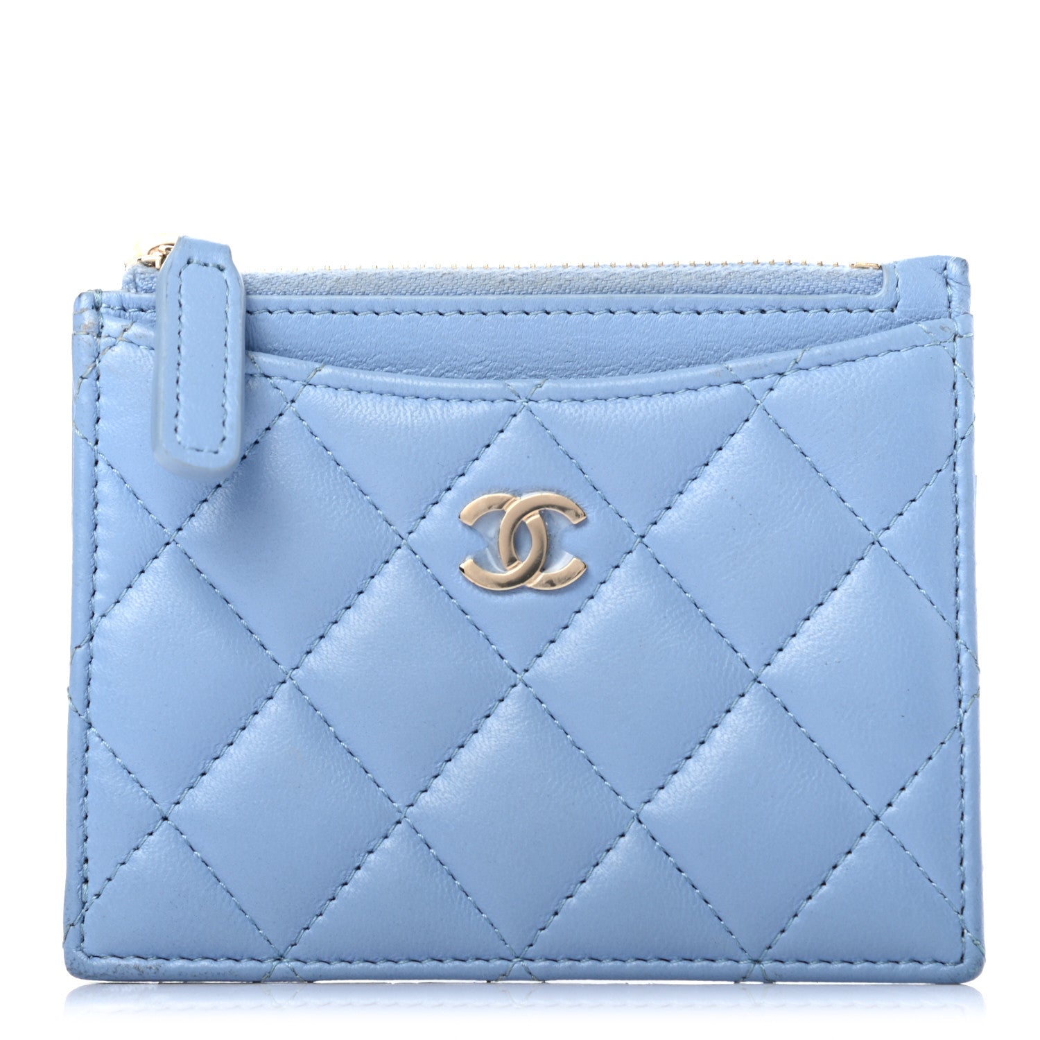Chanel Lambskin Quilted CC Zip Card Holder Light Blue 1 of 6