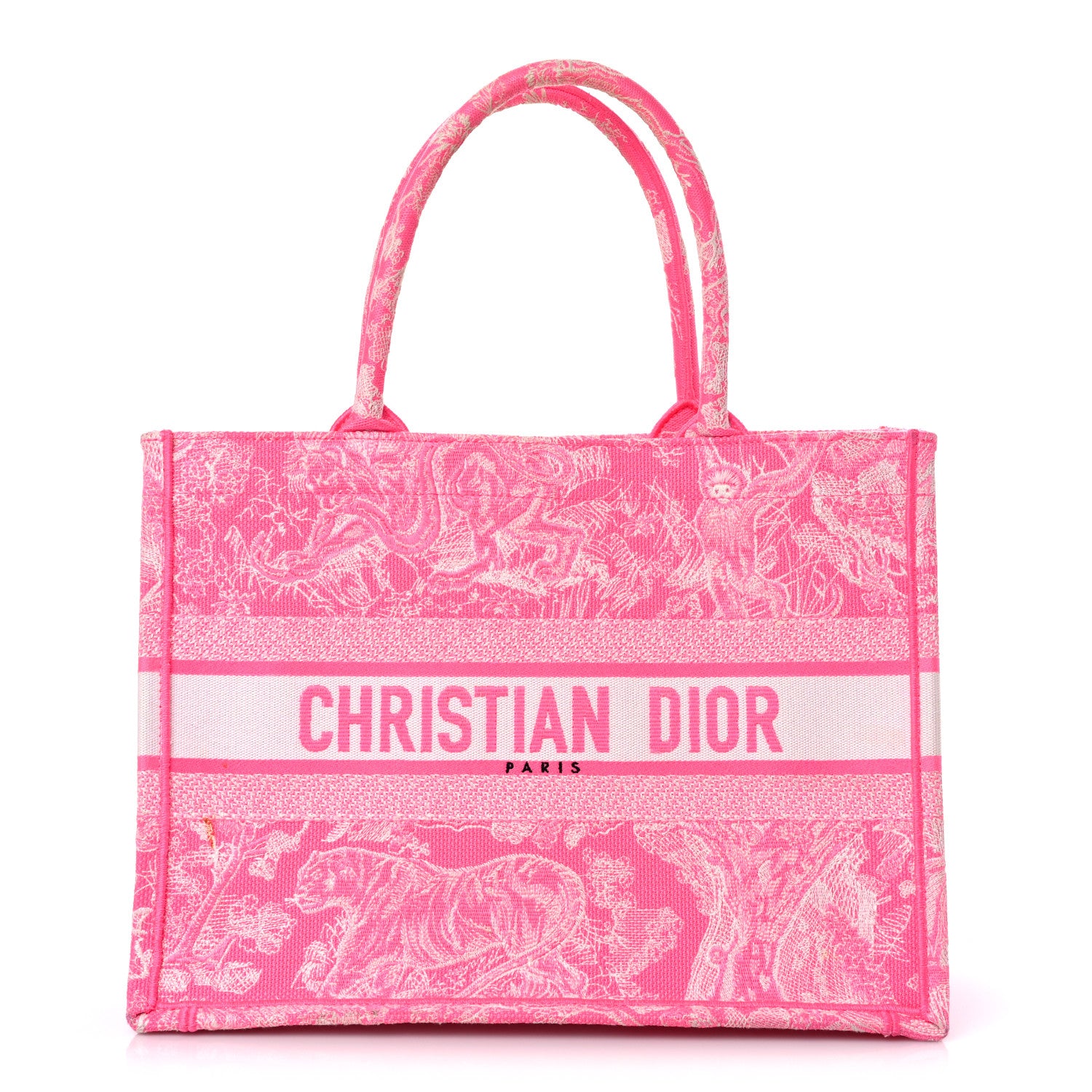 Christian Dior Canvas Embroidered Medium Toile De Jouy Reverse Book Tote Fluorescent Pink 1 of 17