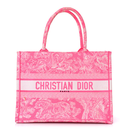 Christian Dior Canvas Embroidered Medium Toile De Jouy Reverse Book Tote Fluorescent Pink 1 of 17