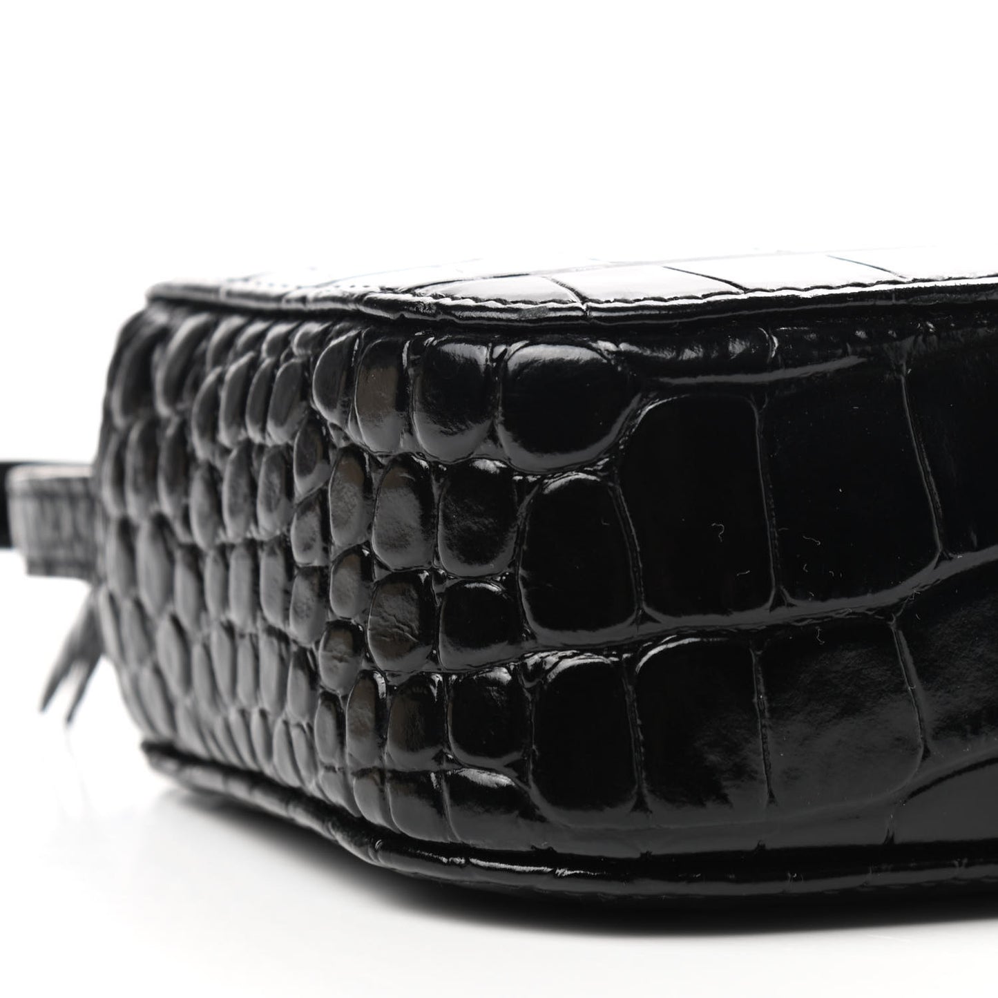 Shiny Calfskin Logo Crocodile Embossed XS Everyday Camera Bag Black