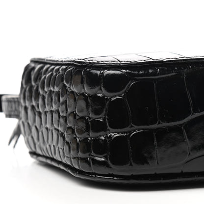 Balenciaga Shiny Calfskin Logo Crocodile Embossed XS Everyday Camera Bag Black 6 of 7