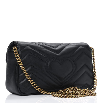 Gucci Calfskin Matelasse Super Mini GG Marmont Shoulder Bag Black 2 of 6