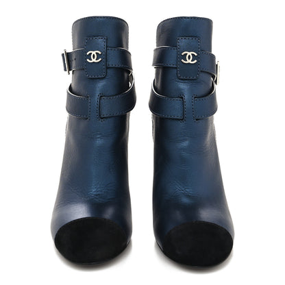 Chanel Calfskin Suede Cap Toe CC Short Boots 36 Navy Black 2 of 7