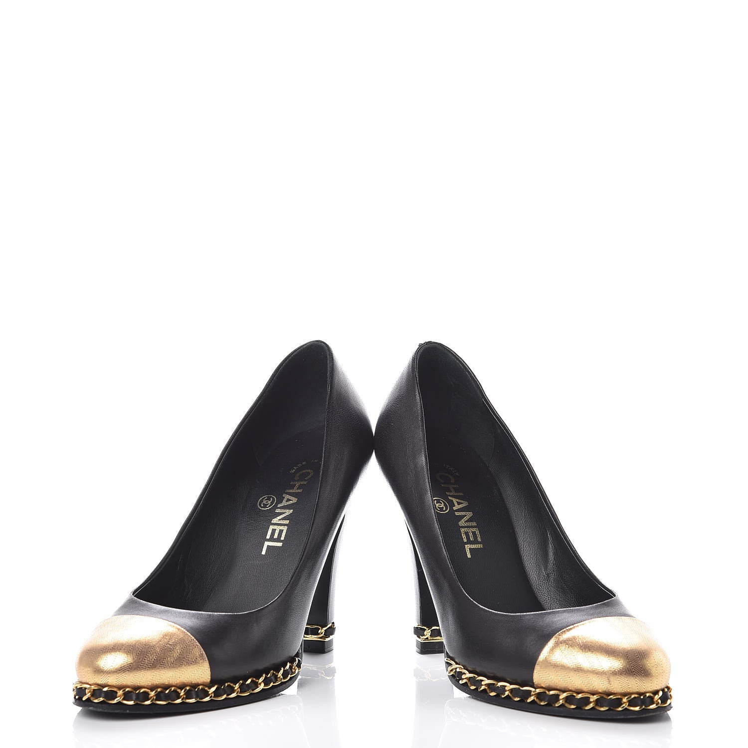 Chanel Lambskin Chain Around Cap Toe Pumps 36.5 Black Gold 5 of 13