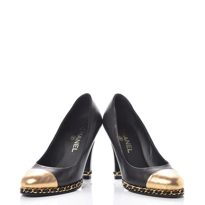 Chanel Lambskin Chain Around Cap Toe Pumps 36.5 Black Gold 5 of 13
