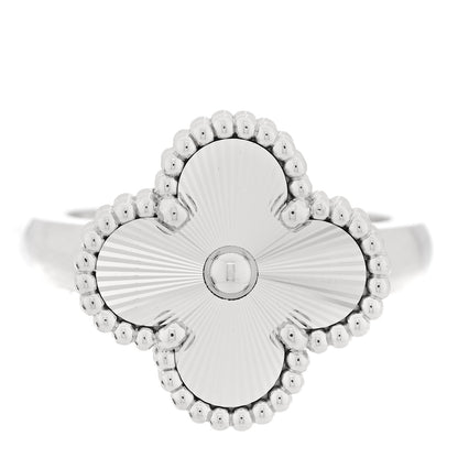 Van Cleef & Arpels 18K White Gold Guilloche Vintage Alhambra Ring 50 5.25 1 of 5