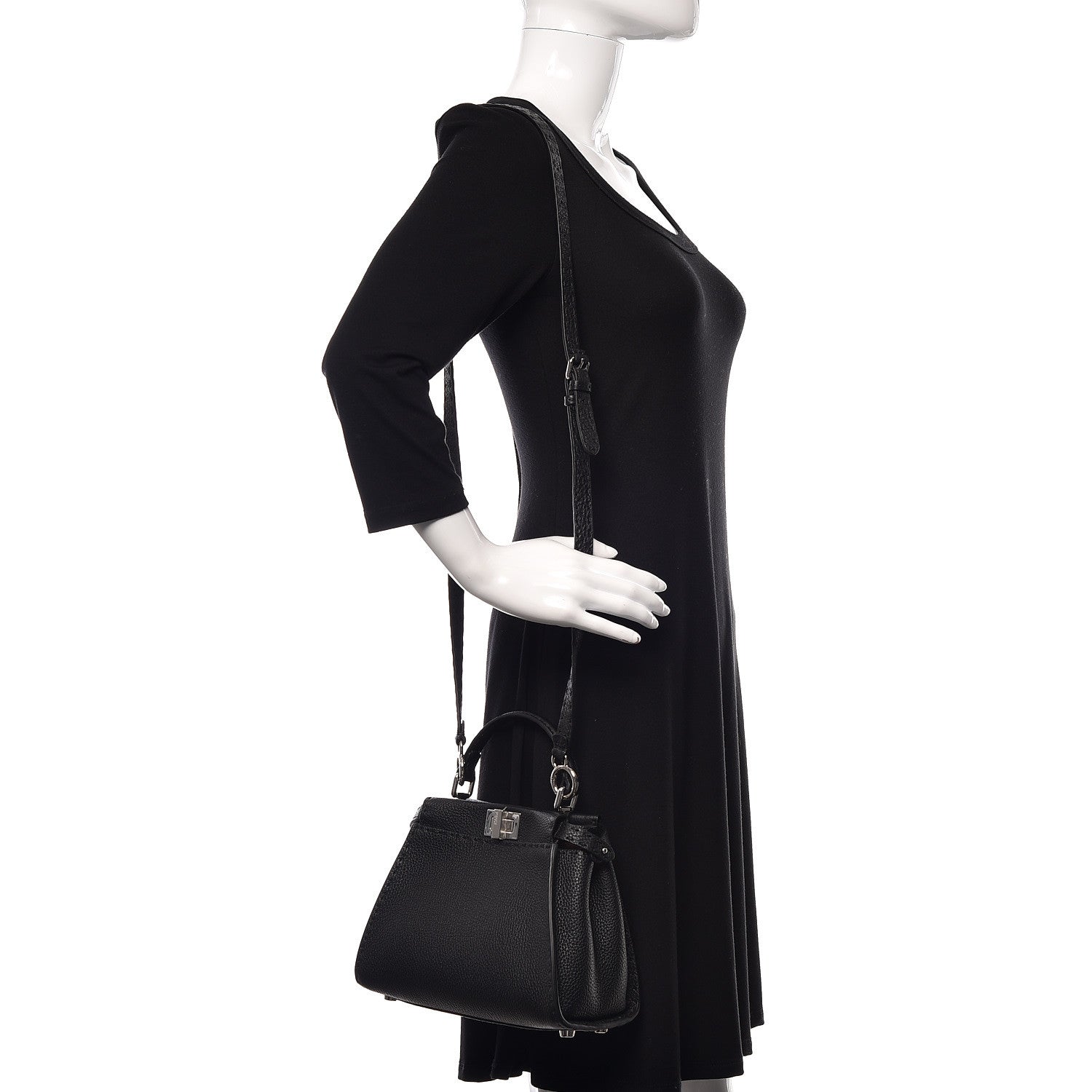 Fendi Cuoio Romano Selleria Bi-Color Mini Peekaboo Iconic Satchel Black Mou 2 of 10