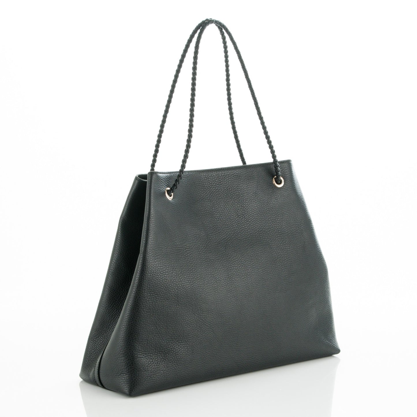 Calfskin Large Gifford Braided Handle Tote Black