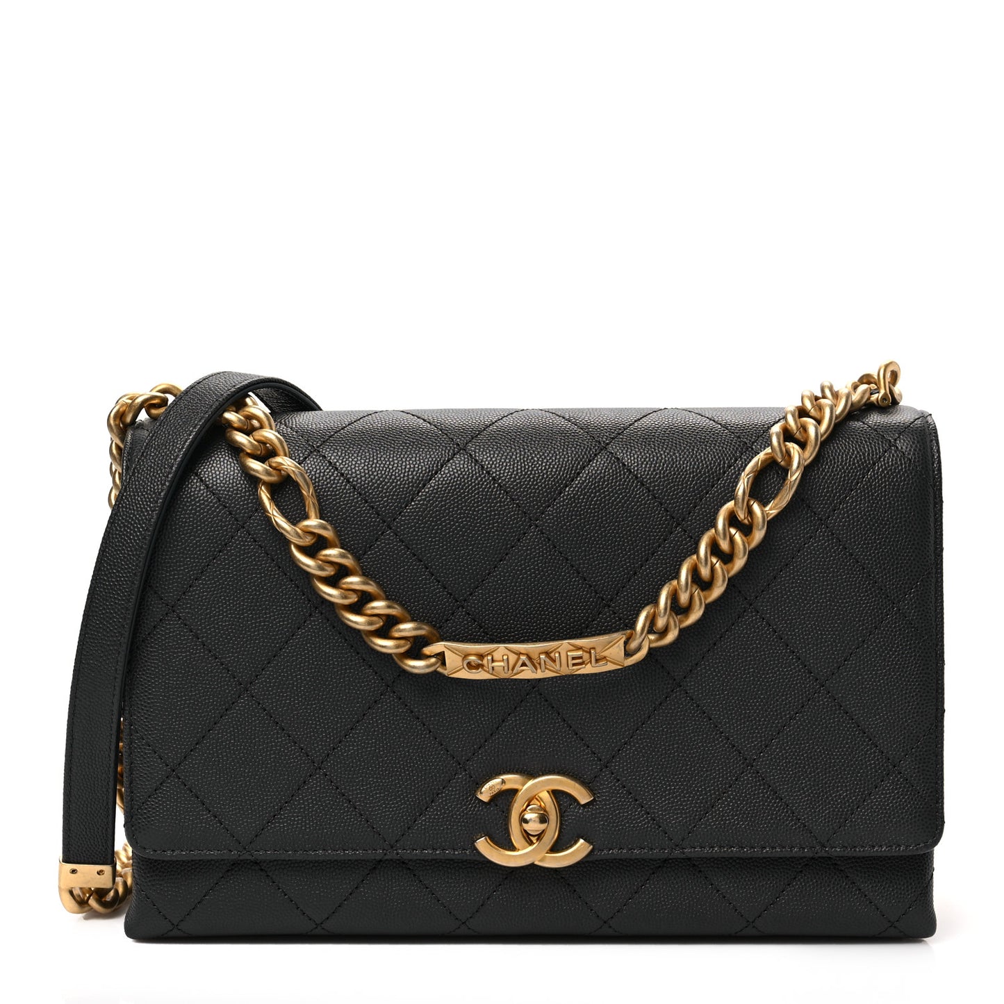 Caviar Quilted Bracelet On Chain Flap Dark Grey